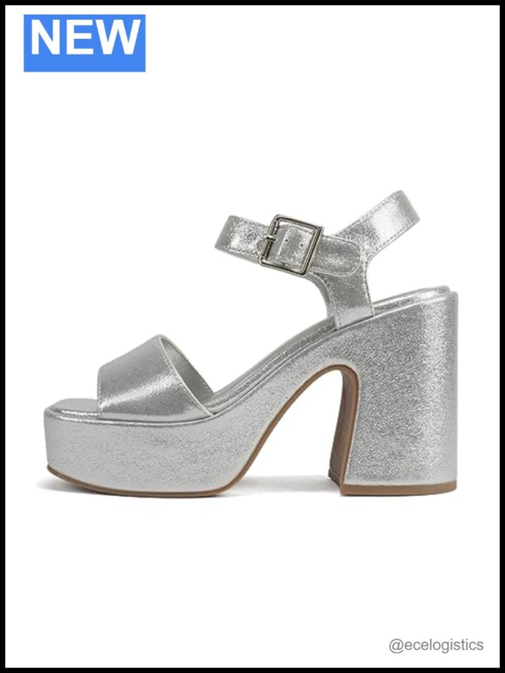 Women Open Toe Ankle Strap Platform Chunky High Heeled Sandal Faux Leather